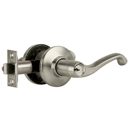 Grade 2 Tubular Lock, Storeroom Function, Key In Lever Cylinder, Flair Lever, Satin Nickel Finish